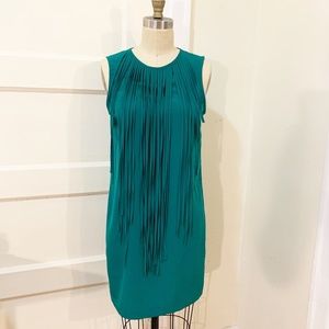 Zara Green Fringe Trim Sleeveless Shift Mini Dress